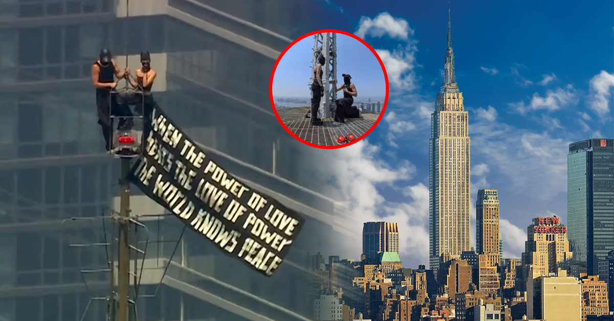 Pareja escala ilegalmente el Empire State, despliega pancarta de amor y se compromete antes de ser arrestada