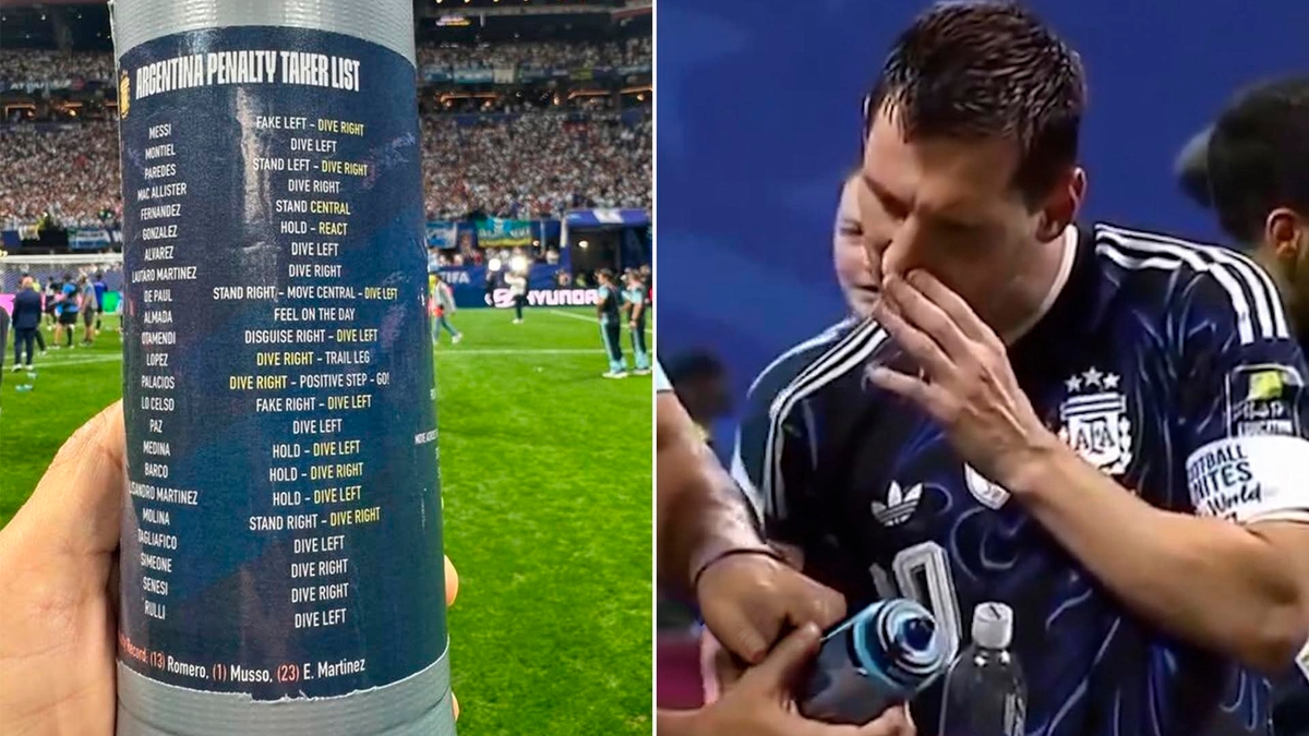El divertido video del supuesto diálogo entre los jugadores argentinos que encontraron la botella del arquero inglés con el “machete” de los penales