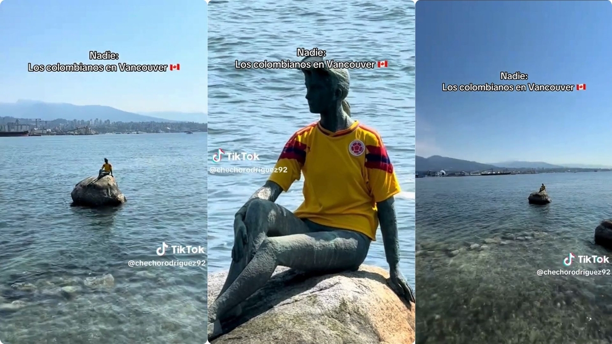 Hinchas de Colombia le pusieron la camiseta de la selección a emblemática estatua en Vancouver: de qué se trata
