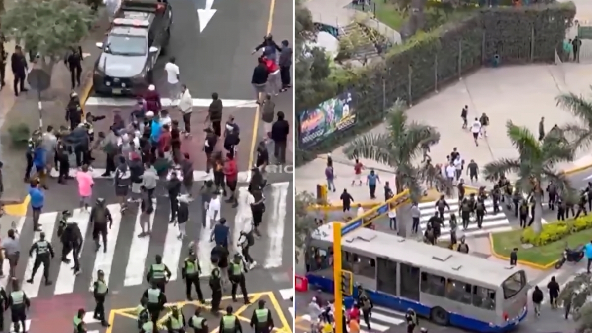 Tensión en la av. Arequipa: Policías se enfrentan a transportistas informales por el inicio del carril bidireccional del Corredor Azul